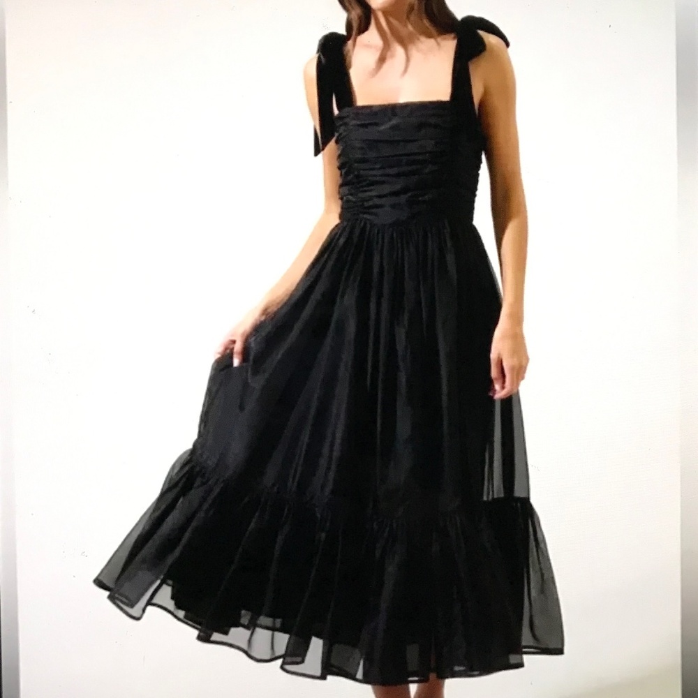 SUGARLIPS Polina Tulle Ruched Midi Dress Black NWT Women’s Size Large